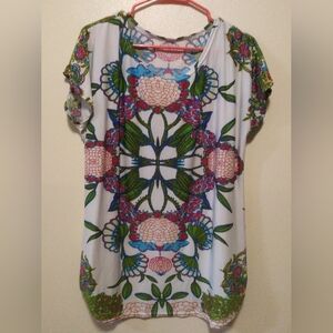 Source Unknown White Tunic Top with Floral Multi-Color Print